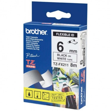 Гибкая лента для принтера Brother TZeFX211 6мм х 8м для цилиндрических поверхностей, черный на белом